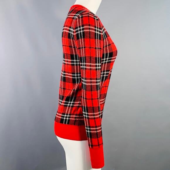 EQUIPMENT Size S Red Black White Wool Blend Plaid Crew Neck Pullover - Picture 2 of 7
